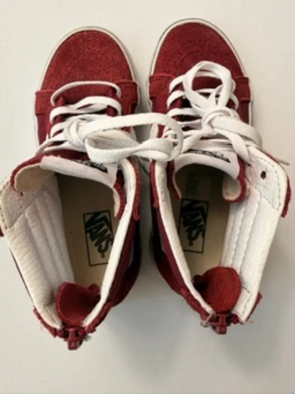 Vans Sk8-Hi Kids Red Canvas High Top Sneakers Back Heel Zipper Youth